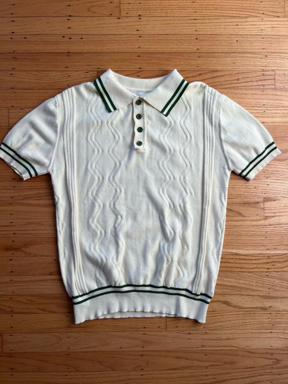Oxknit Polo Cream Ivory Cable Knit Shirt Mens Medium